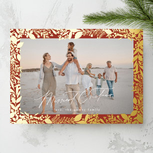 Carte De Vœux En Aluminium Cadres botaniques rouges de Noël Merriest Photo