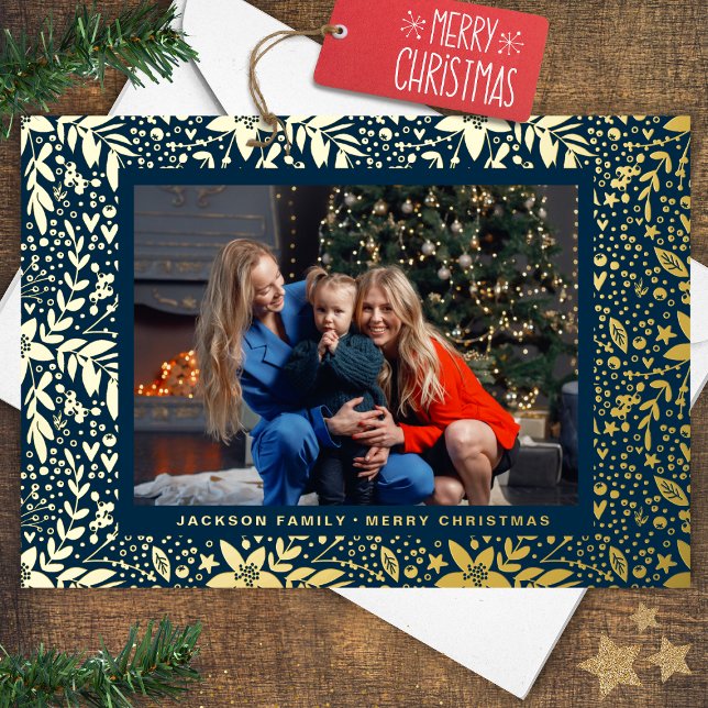 Carte De Vœux En Aluminium Cadres de Noël Botanique OR Photo (Créateur téléchargé)
