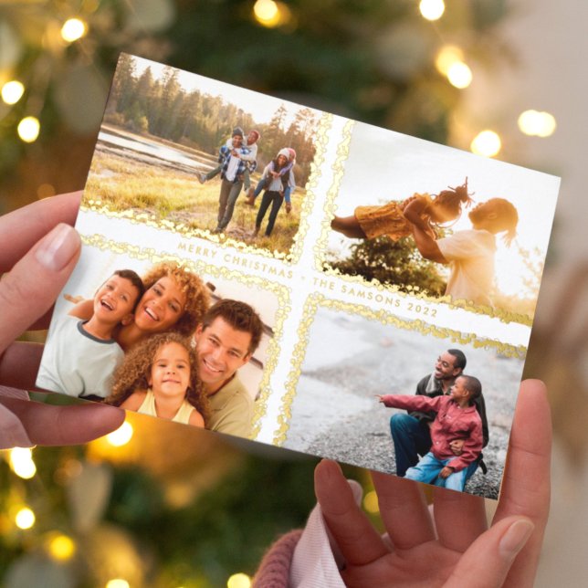 Carte De Vœux En Aluminium Cadres Gold Bokeh Joyeux Noël MULTI Photo (Créateur téléchargé)