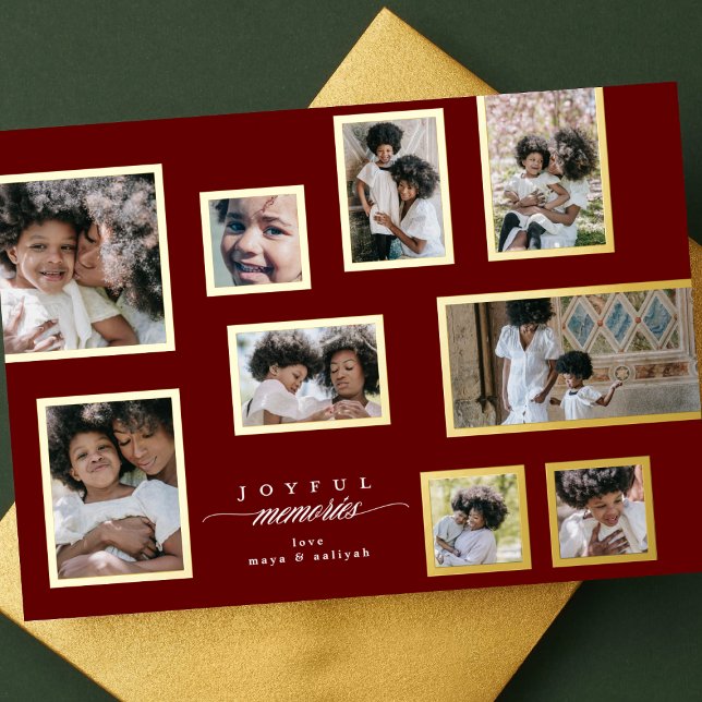 Carte De Vœux En Aluminium Cadres photo Maroon Collage Moments Joyeux Moderne (Créateur téléchargé)