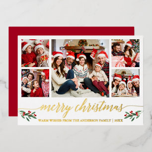 Carte De Vœux En Aluminium Calligraphie Joyeux Noël 5 Photo Red Gold