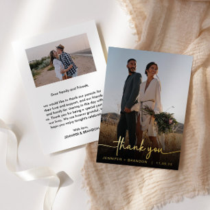 Carte De Vœux En Aluminium Calligraphie or Merci à huile   Photo Mariage