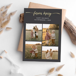 Carte De Vœux En Aluminium Calligraphie pour toujours Merry Gold Foil 4 Famil