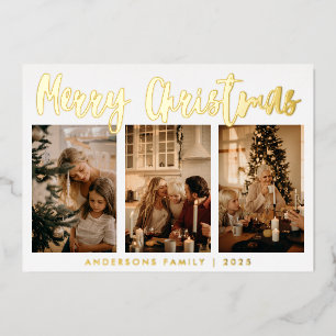 Carte De Vœux En Aluminium Calligraphie simple Trois photos Foil de Noël Holi
