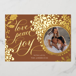 Carte De Vœux En Aluminium Calligraphie Vintage Amour, Joie, Paix 1 Photo