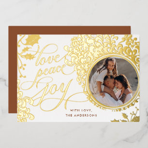 Carte De Vœux En Aluminium Calligraphie Vintage Amour, Joie, Paix 1 Photo 