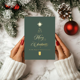 Carte De Vœux En Aluminium Calligraphy Tree Gold Foil Christmas Card
