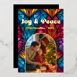 Carte De Vœux En Aluminium Carte de Noël avec fenêtre en verre coloré Joy & P