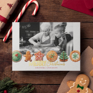 Carte De Vœux En Aluminium Carte de Noël avec photo de biscuits de Noël en fe