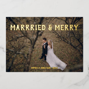 Carte De Vœux En Aluminium Carte de remerciements en feuille d'or mariée et j