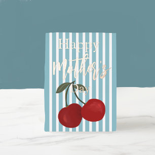 Carte De Vœux En Aluminium Cerises Rouges et Rayures Fête des Mères