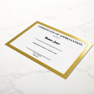 Carte De Vœux En Aluminium Certificat de reconnaissance en papier blanc avec