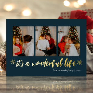 Carte De Vœux En Aluminium C'est une merveilleuse vie Bleu d'or photo de Noël