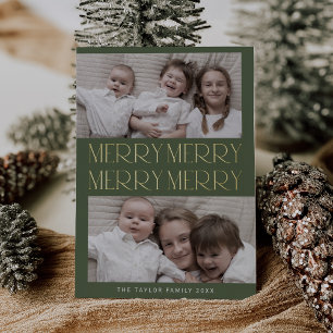 Carte De Vœux En Aluminium CHARLIE Green Foil Photo Fun Joyeux Noël Joyeux