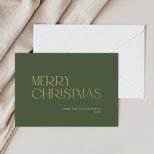 Carte De Vœux En Aluminium CHARLIE Green Foil Simple Famille Joyeux Noël (CHARLIE Green Foil Simple Family Merry Christmas Foil Holiday Card)