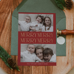 Carte De Vœux En Aluminium CHARLIE Red Foil Photo Fun Joyeux Noël Joyeux