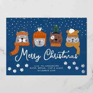 Carte De Vœux En Aluminium Chats mignons et flocons de neige Photo de Noël pe