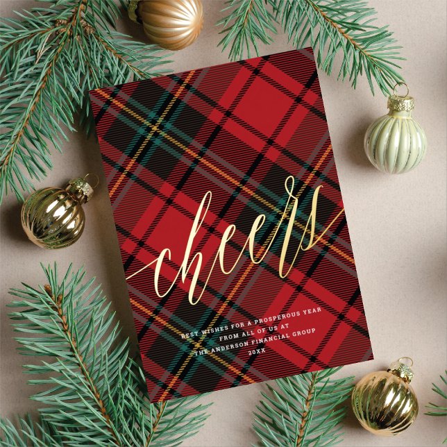 Carte De Vœux En Aluminium Cheers modernes Red Tartan non photo affaires (Créateur téléchargé)