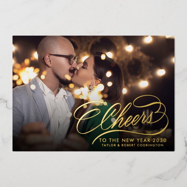Carte De Vœux En Aluminium Cheers to the New Year | Elegant Photo  (Recto)