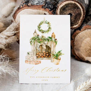 Carte De Vœux En Aluminium Cheminée Boho Avec Verdure