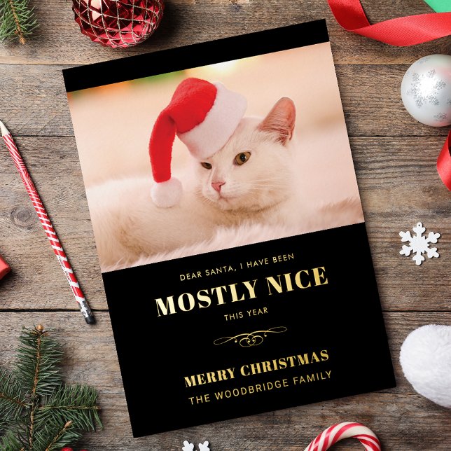 Carte De Vœux En Aluminium Cher Père Noël Cute Chat Photo Noël (Dear Santa Cute Cat Photo Christmas Foil Holiday Card)