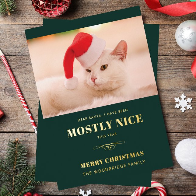 Carte De Vœux En Aluminium Cher Père Noël Funny Chat Photo Noël (Dear Santa Meowy and Bright Cat Photo Christmas Foil Holiday Card)