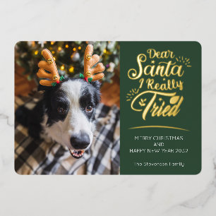 Carte De Vœux En Aluminium Cher Père Noël J'ai essayé chien 3 photos fun Noël