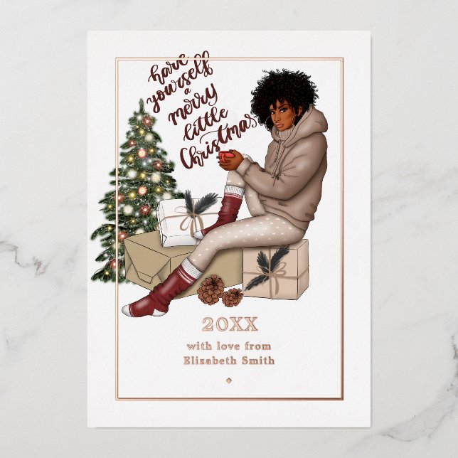 Carte De Vœux En Aluminium Chic Ebony Joyeux Petit Noël (Recto)