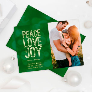 Carte De Vœux En Aluminium Chic Green Peace Love & Joy Photo