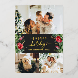 Carte De Vœux En Aluminium Chic Gris foncé Botanique Foliage 3 Photo Or