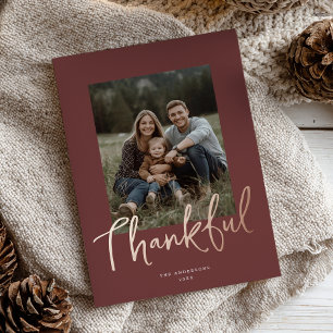 Carte De Vœux En Aluminium Chic Script Photo de Thanksgiving Rose Gold Bourgo