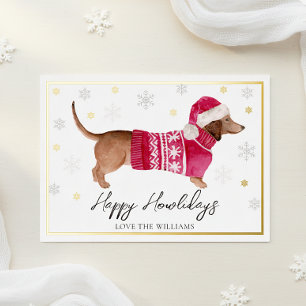 Carte De Vœux En Aluminium Chien teckel à aquarelle Joyeuses Fêtes Blanches