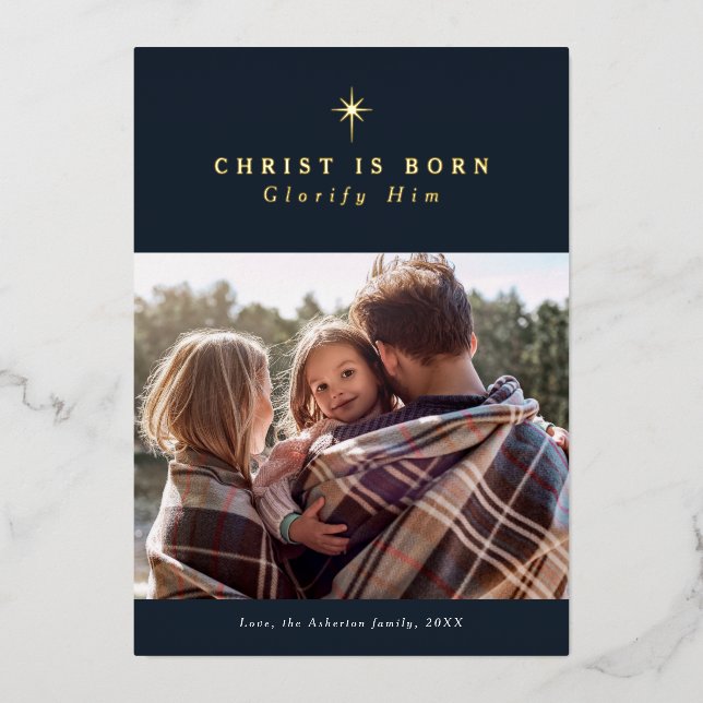 Carte De Vœux En Aluminium Chrétien Born Glorify Him Christmas (Recto)