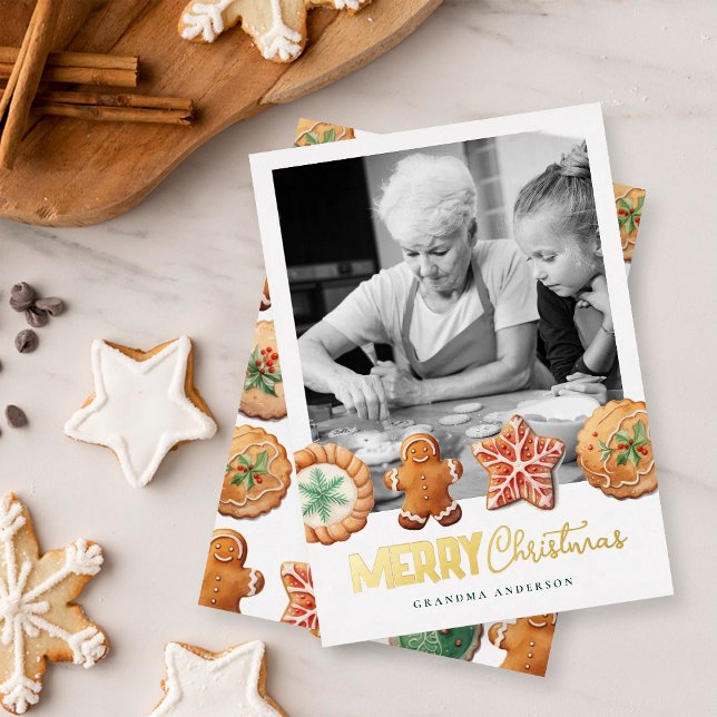 Carte De Vœux En Aluminium Christmas Cookies Holiday Baking Photo Foil Card (Créateur téléchargé)