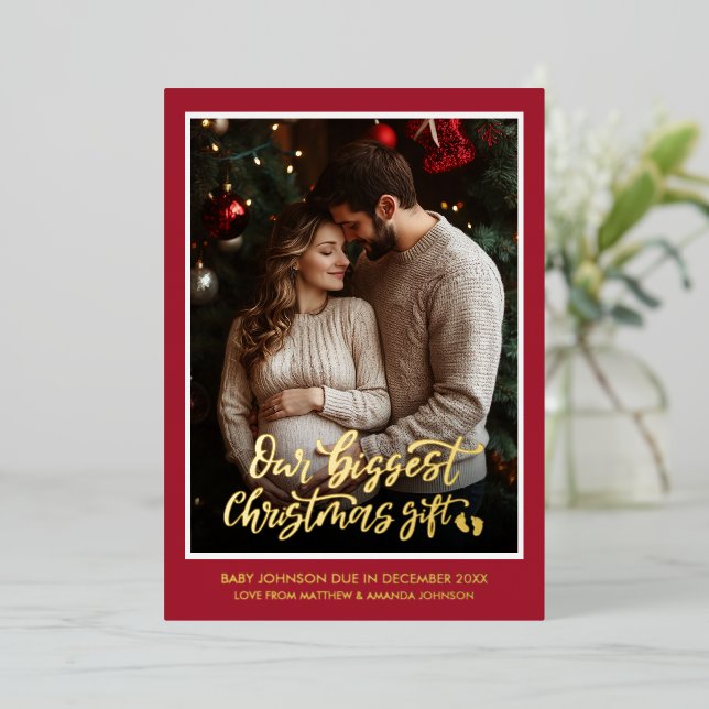 Carte De Vœux En Aluminium Christmas Gift Pregnancy Photo Announcement  (Debout devant)