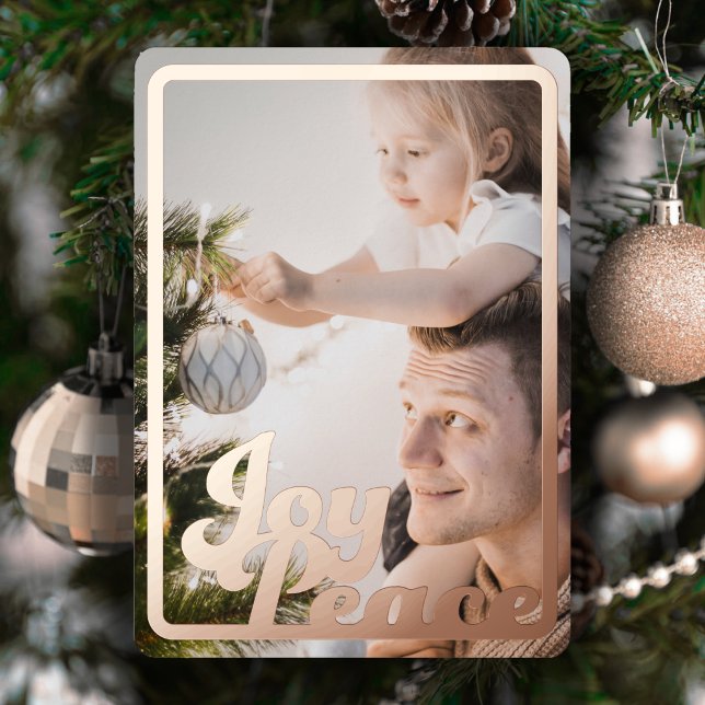 Carte De Vœux En Aluminium Christmas Joy Peace Keepsake Photo Rose Gold (Créateur téléchargé)