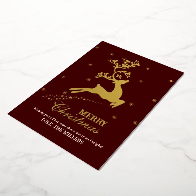 Carte De Vœux En Aluminium Christmas Reindeer Personnaliser le nom de famille (Rotation)