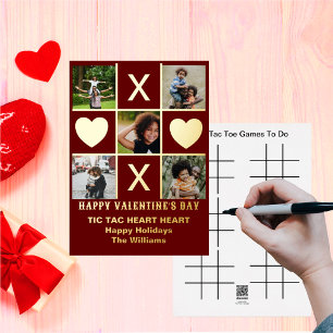Carte De Vœux En Aluminium Cinq Photo Tic Tac Toe Heart Red Valentine