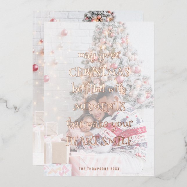 Carte De Vœux En Aluminium Citation Festive Photo Overlay Christmas Luxe (Recto/Verso)