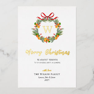 Carte De Vœux En Aluminium Citrus monogramme couronne or de Noël