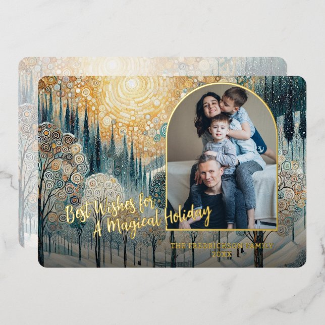 Carte De Vœux En Aluminium Classic Abstrait Winter Wonderland Art Gold (Recto/Verso)