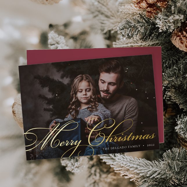 Carte De Vœux En Aluminium Classique | Joyeuse photo de Noël (Créateur téléchargé)