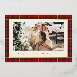 Carte De Vœux En Aluminium Classique Noël Rouge Carreaux Horizontale Photo Or