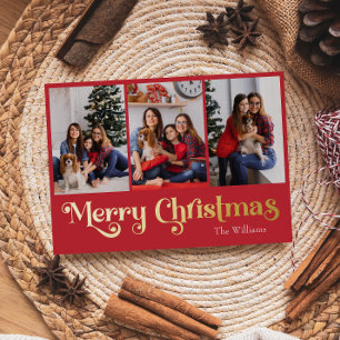Carte De Vœux En Aluminium Classique Simple Red 3 photo Joyeux Noël Or
