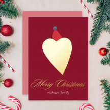 Coeur d'or de fête avec Casquette de Noël Rouge