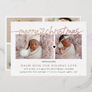 Carte De Vœux En Aluminium Coeur d'or rose lié Joyeux Noël Photos