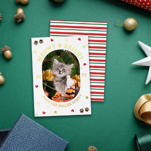 Carte De Vœux En Aluminium Cœurs Étoiles Pattes Meowy Bright Chat Noël Or