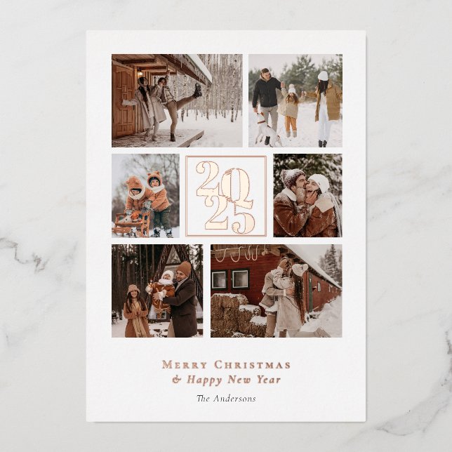 Carte De Vœux En Aluminium Collage de photos élégantes Joyeux Noël (Recto)