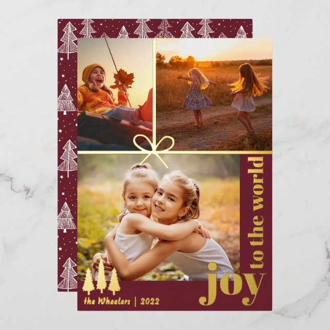 Carte De Vœux En Aluminium Collage photo de Noël Trois | Élégant moderne (Recto/Verso)