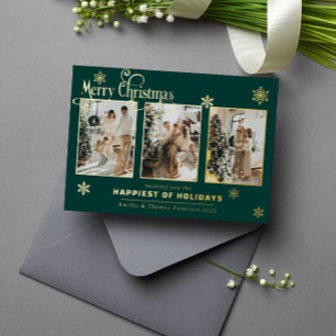 Carte De Vœux En Aluminium Collage photo Deep Green Gold Foil Snow